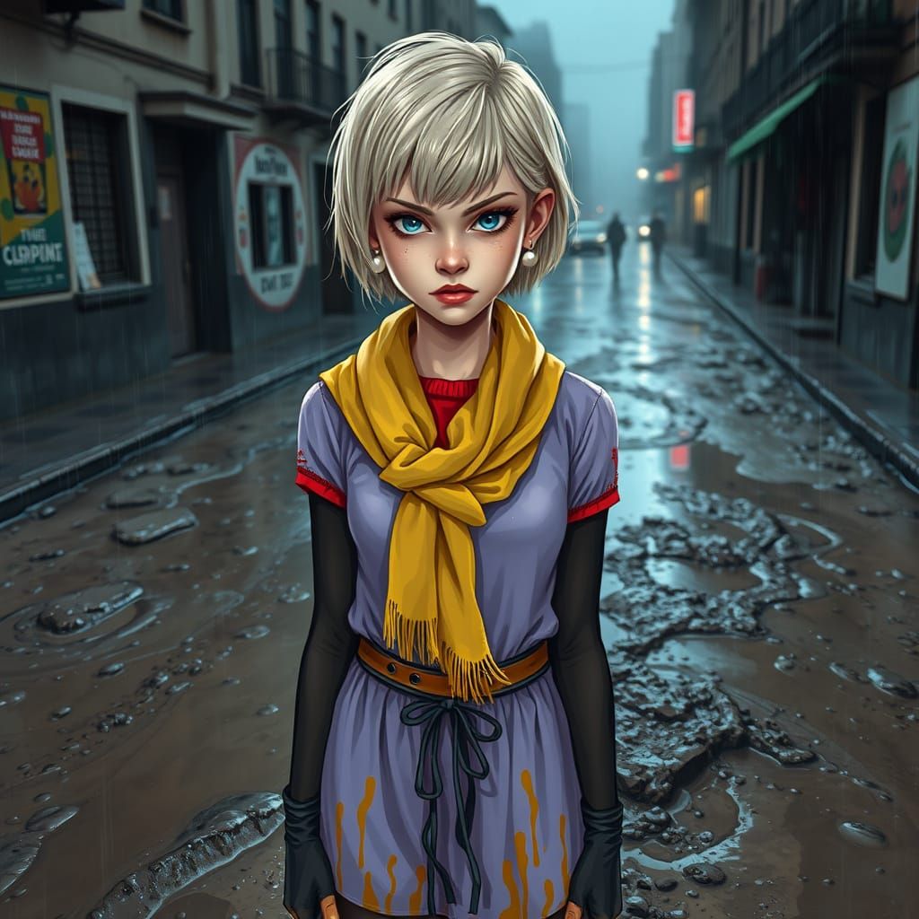 Teenage Girl in Dystopian Street: Graffiti Art