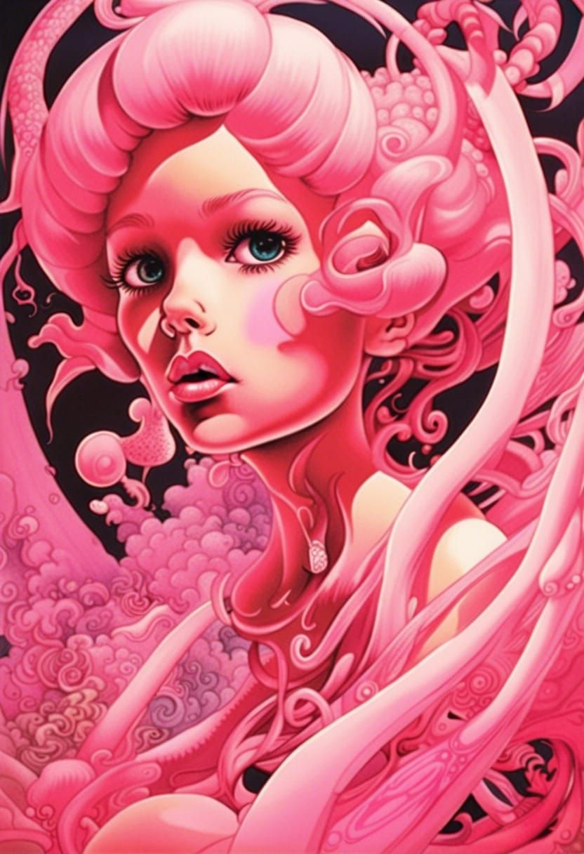 Psychedelic Dream Girl Portrait in Pink Ink
