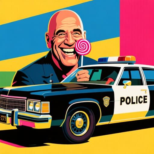 Bald Kojak With Lollipop Leans on Buick