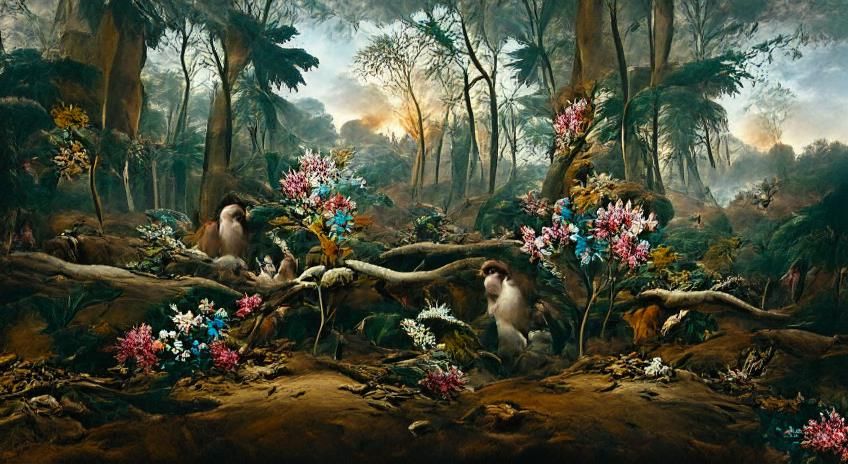 Dawn in a Flowery Forest Painting