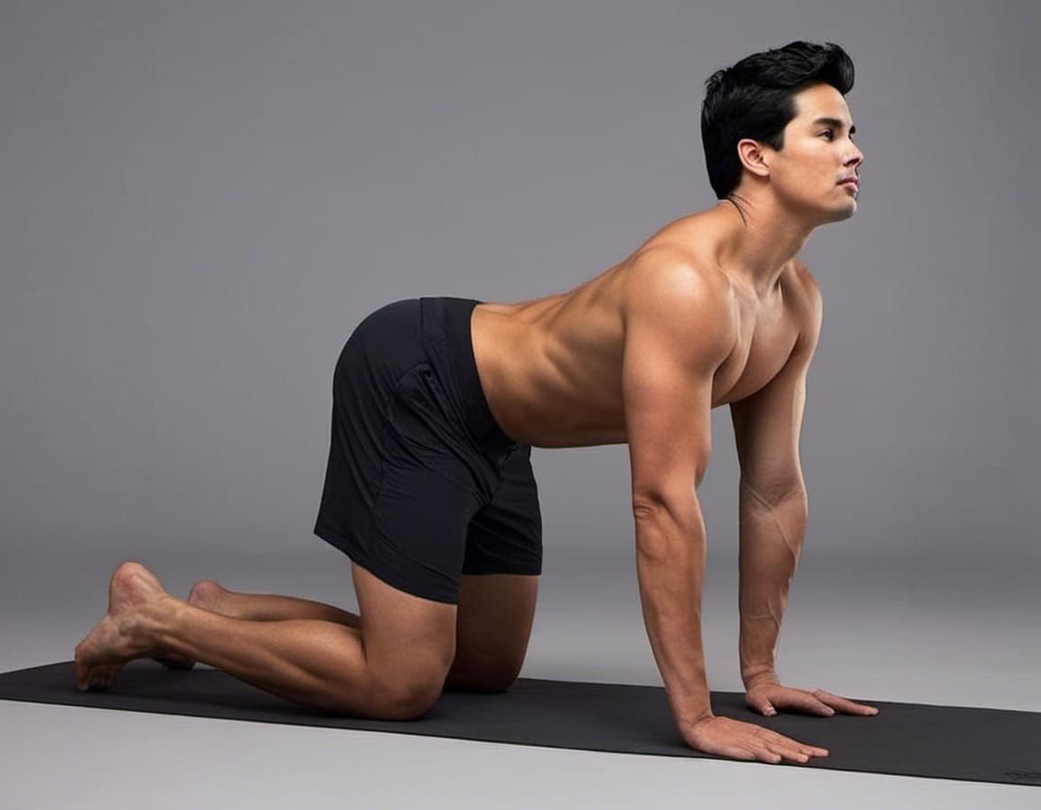 Muscular Man in Cat/Cow Yoga Pose