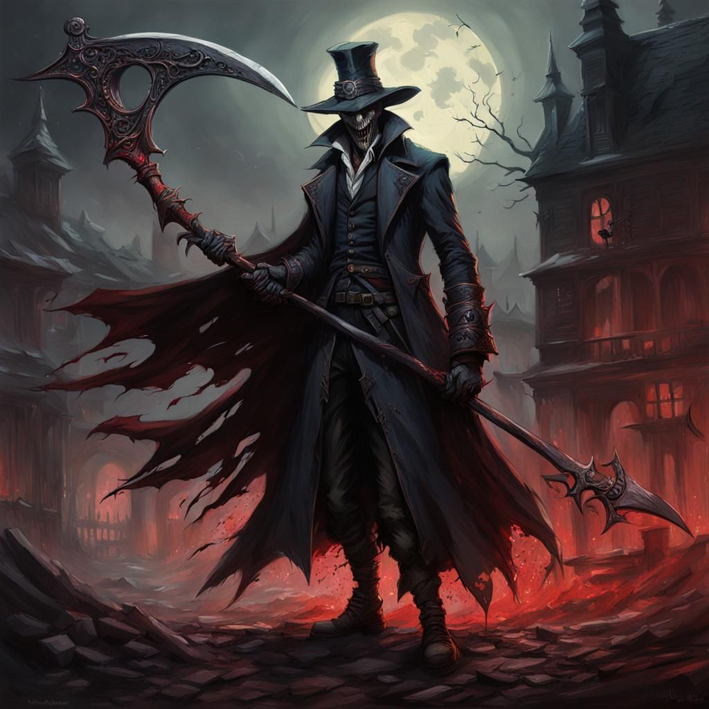 Bloodborne Vampire with Scythe: Sinister Fantasy Art