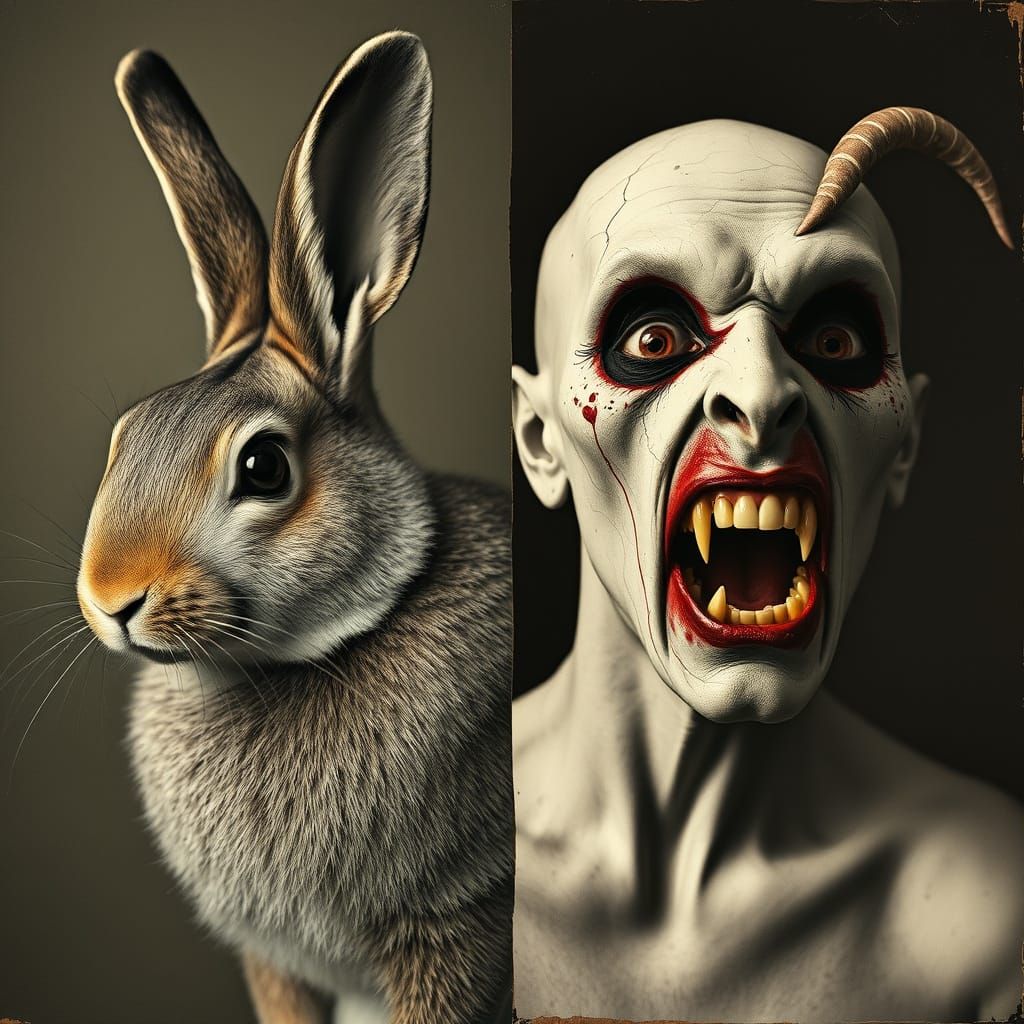 Surreal Rabbit Vampire Hybrid in Pop Art Style