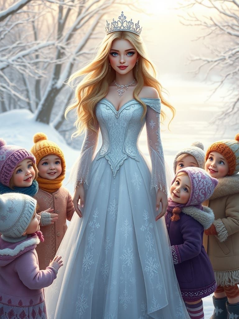 Snow Queen in Winter Wonderland, Hyper-Realistic Style