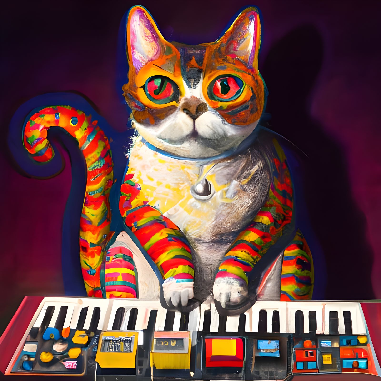 Psychedelic Synth Cat Inspired by Art Nouveau