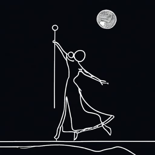 Woman dancing in the moonlight - line art