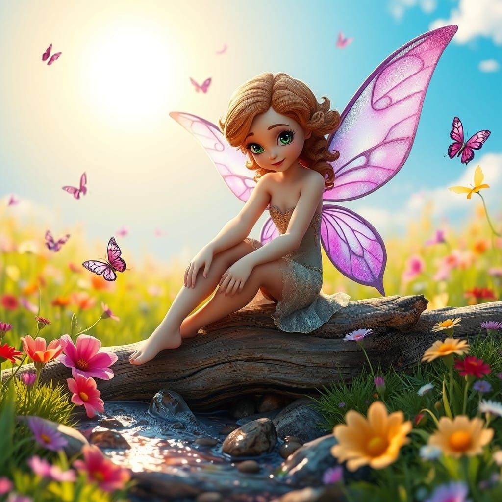 Enchanting Fairy in Vibrant Meadow Scene