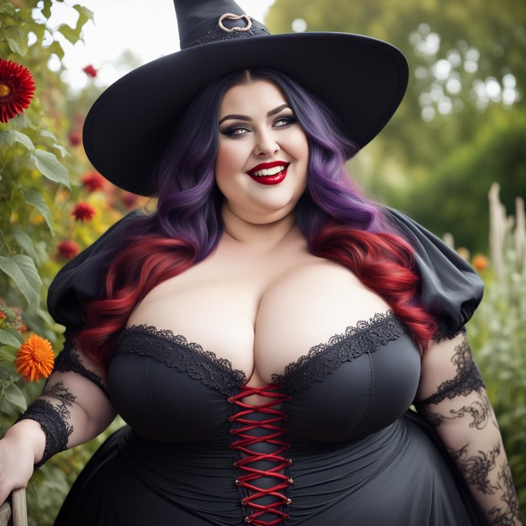 Curvy Witch in a Magical Garden