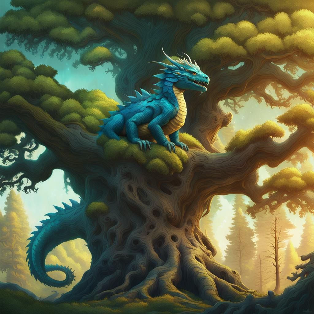 Woolly Dragon in Mystical Forest Concept Art