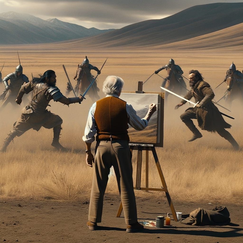 Painter Captures Distant Battlefield Scene