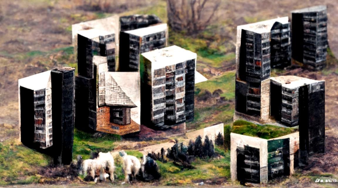 Isometric Tower Blocks in Countryside Photography