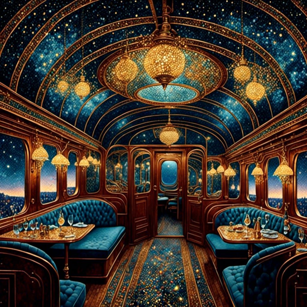 Glamorous Orient Express Poster Art in Pointillism Style