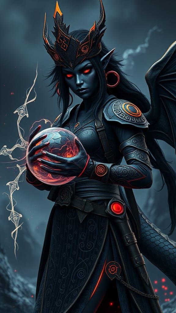 Cyberpunk Sorceress Wields Magic Amidst Battle in Obsidian S...