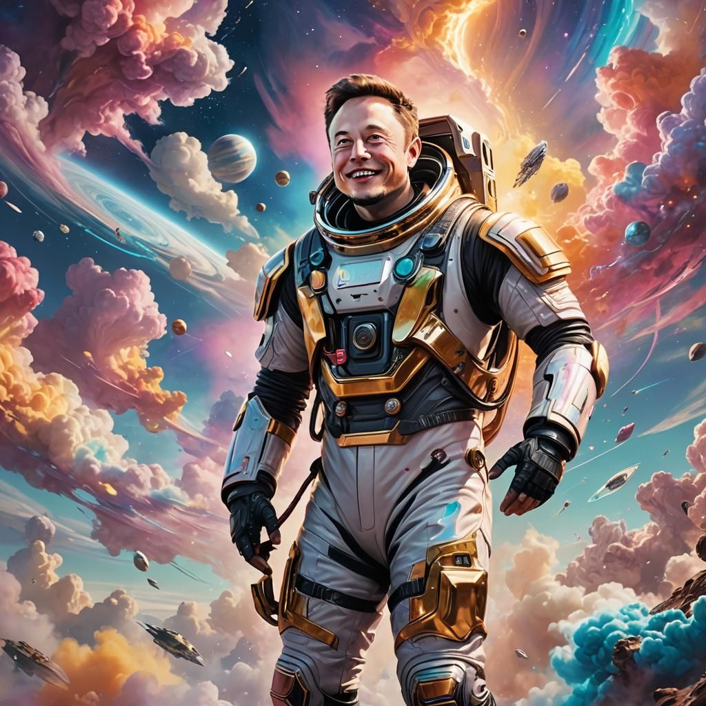 Cheerful Elon Musk in Sci-Fi Dreamscape