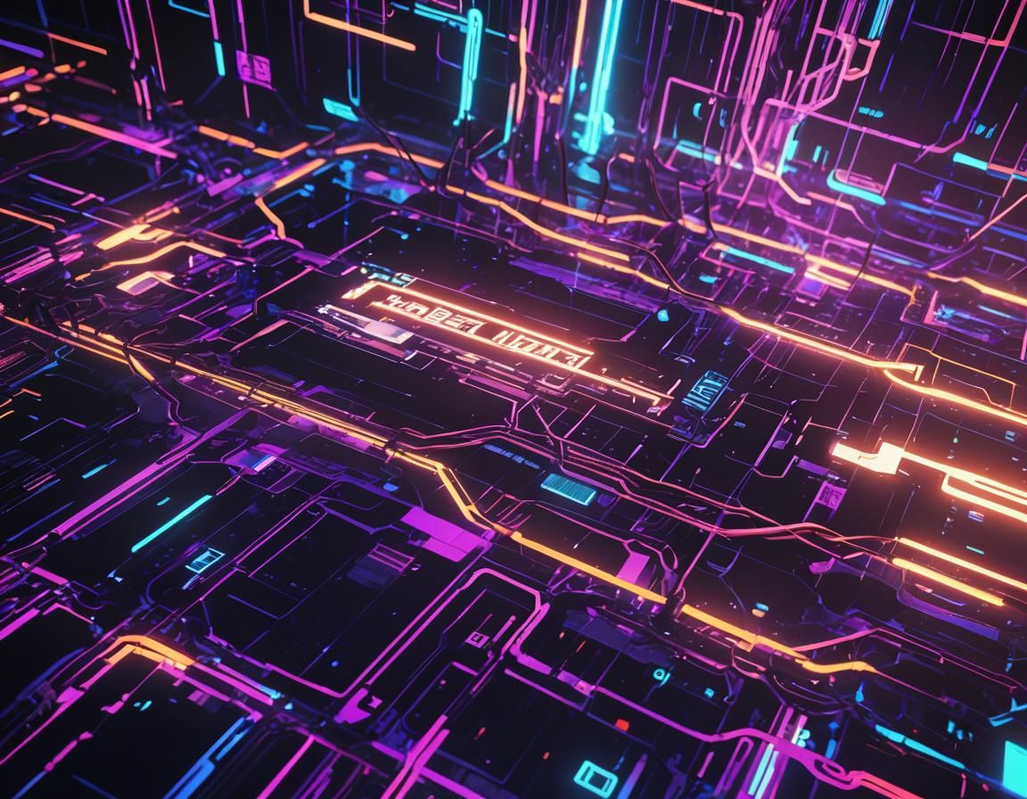 Futuristic Console with Fractured Code in Glitch Art Style