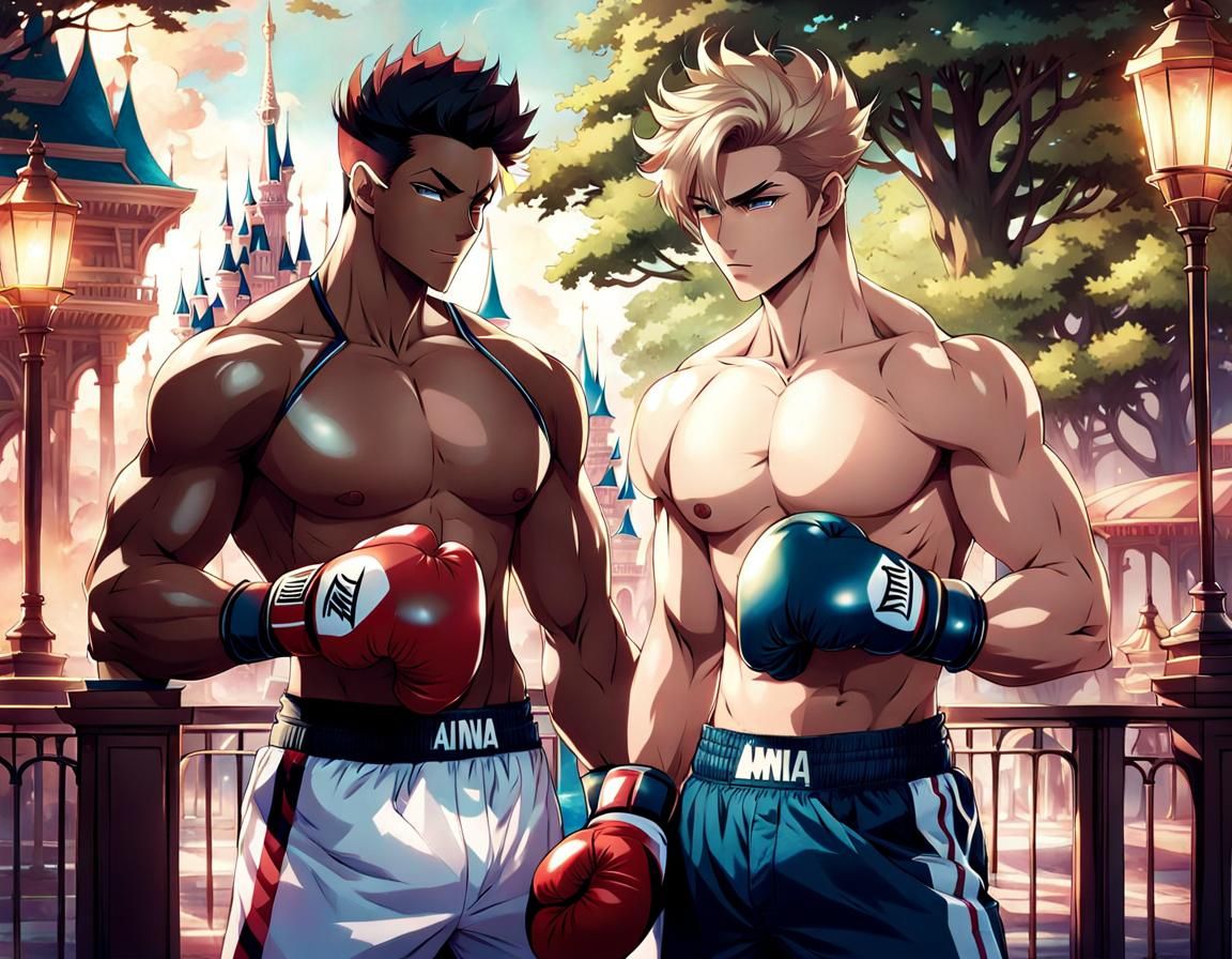 Boxers Pose in Disney Park, Anime Style