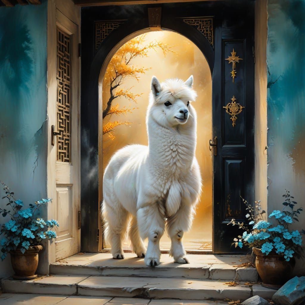 Heavenly Alpaca in Chinese Painting Style