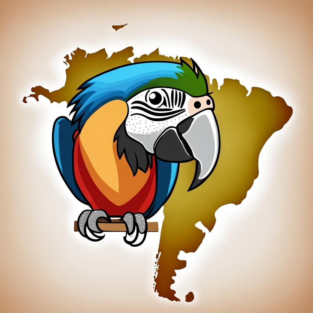 South America Outline with Macaw Illustration