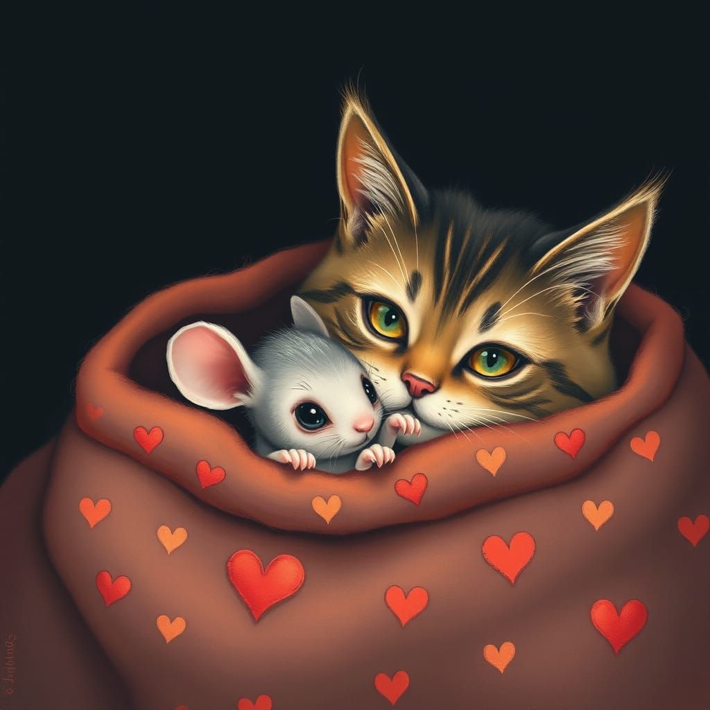 Whimsical Feline Frenzy in Cozy Heart-Adorned Blanket