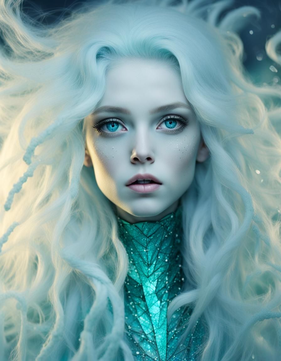 Ethereal Ice Queen with Emerald Eyes