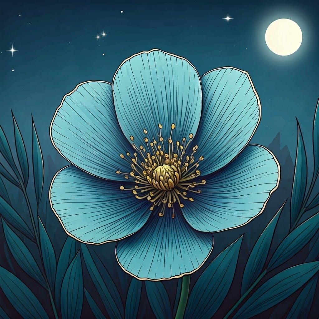 Moonblossom Flower in Moonlight: A Whimsical Illustration