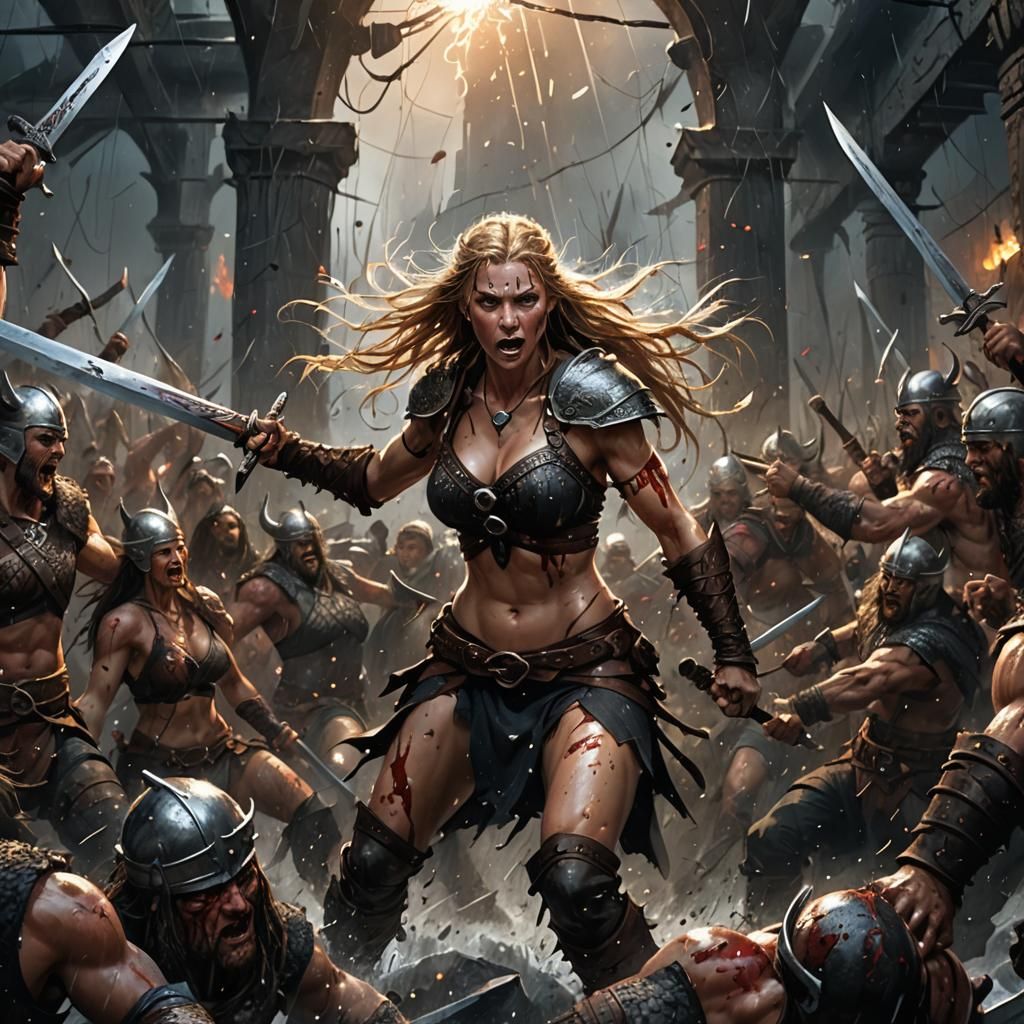 Viking Princess in Bloody Battlefield, Dark Fantasy Art