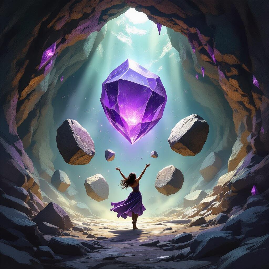 Telekinetic Woman in Cavern, Fantasy Art