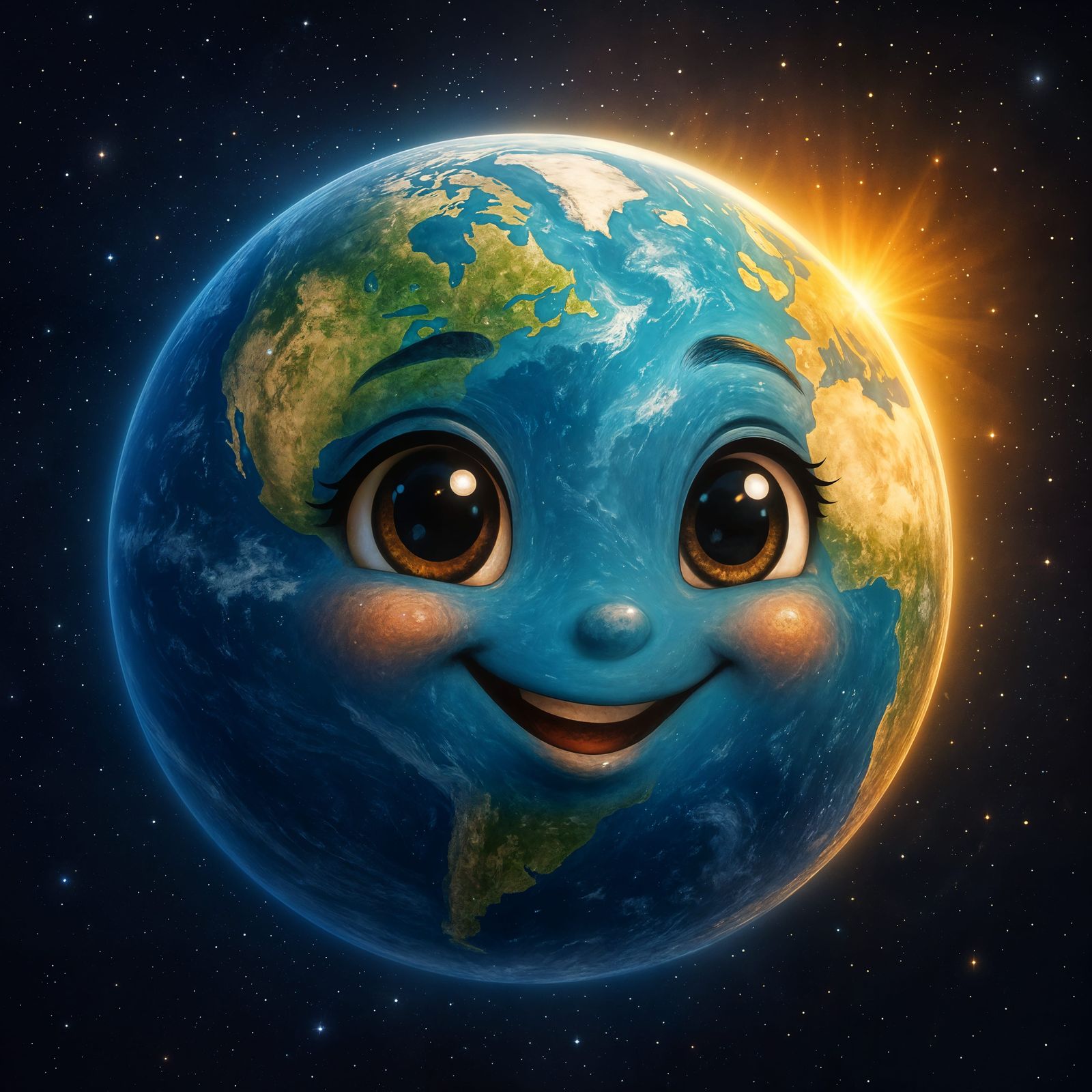 Happy Earth Portrait Floating in Space
