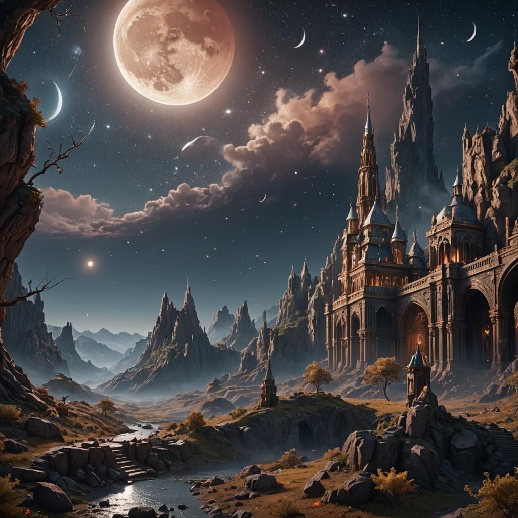 Detailed Matte Painting of Moon and Stars