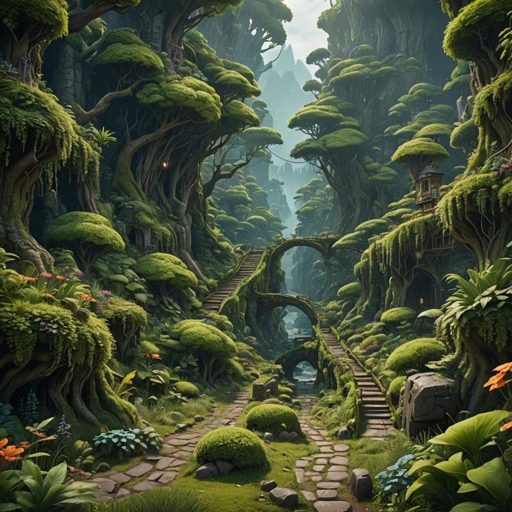 Lush Green Road in Detailed Matte Painting