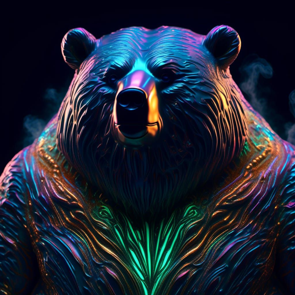 Bioluminescent Holographic Bear Portrait