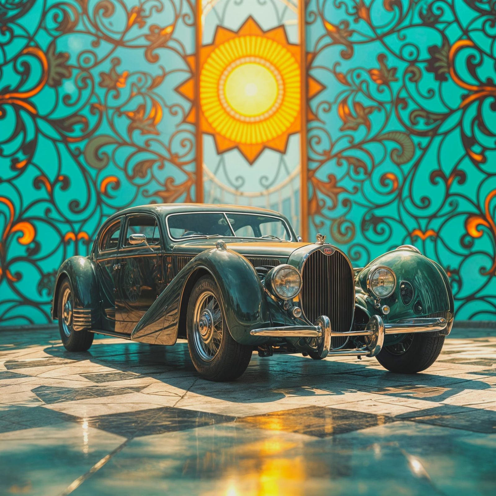Vintage Bugatti Sedan in Art Deco Splendor