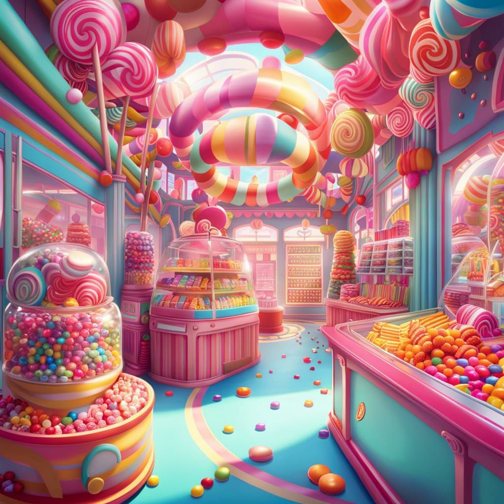 Colorful Candy Shop in a Whimsical Digital Art Style