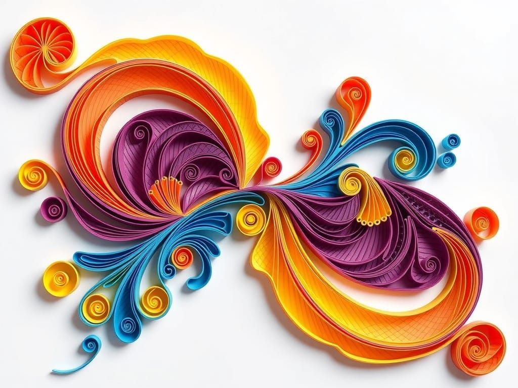 Vibrant Abstract Quilled Paper Art with 3D Shading