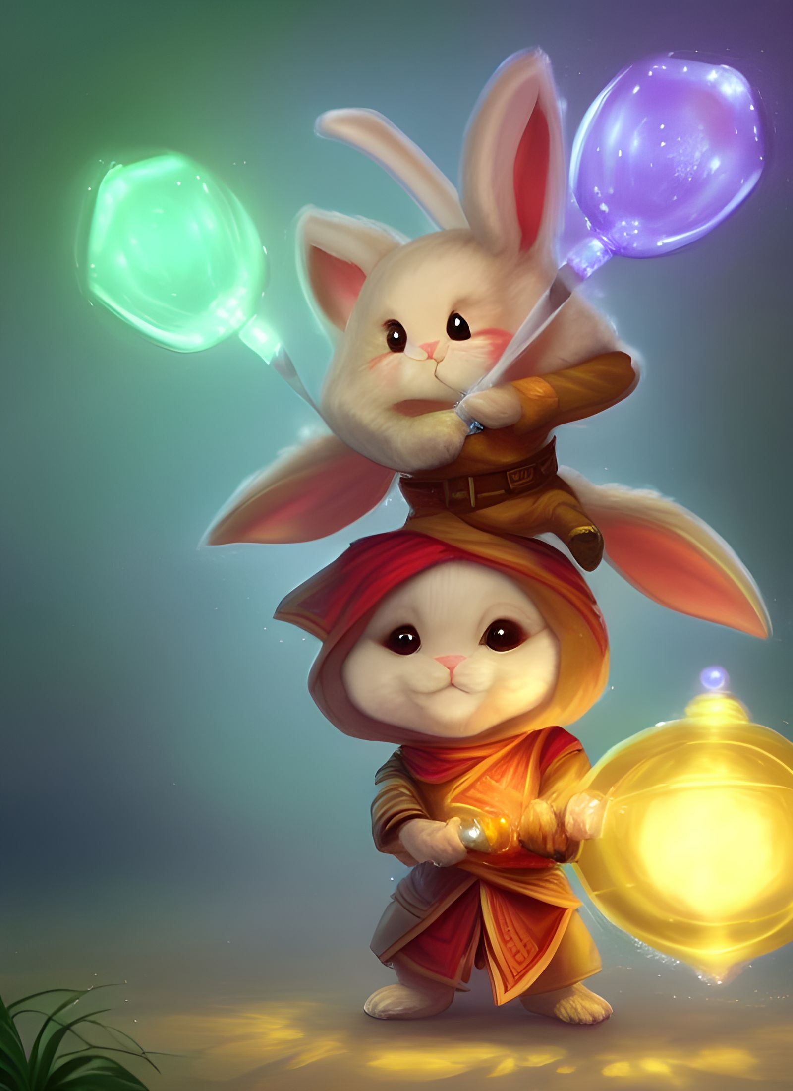Chibi Rabbit Monk with Candy Weapon