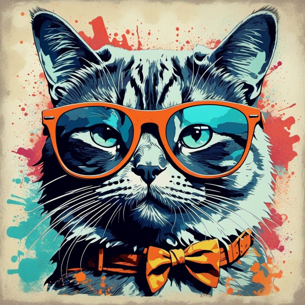 Cat in Sunglasses with Pop Art Grunge Style