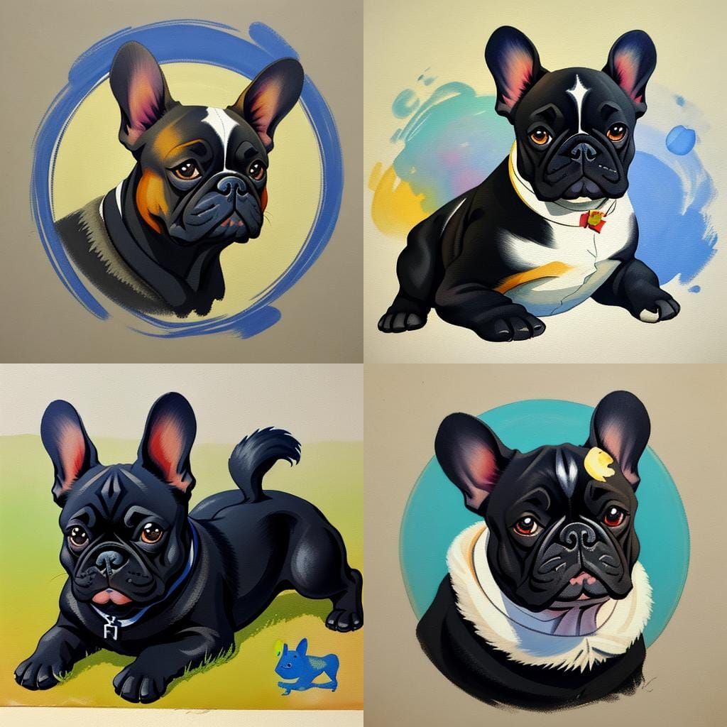 Detailed Gouache Painting of a French Bulldog