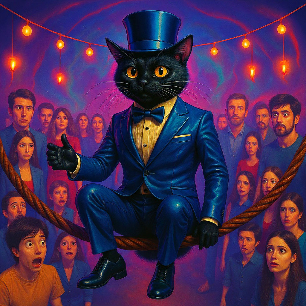 Giant Tuxedo Cat on Circus High Wire