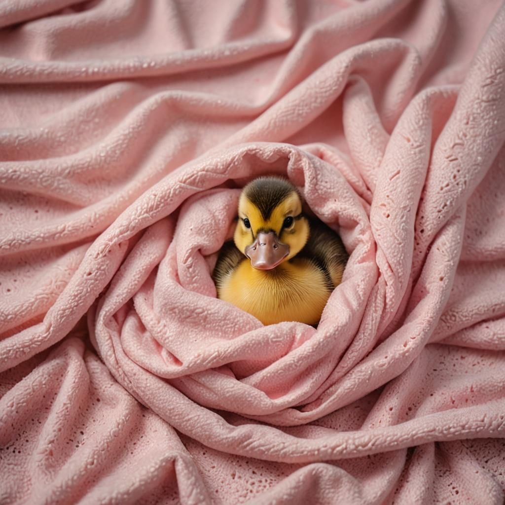 Baby Duckling Wrapped in Pink Blanket
