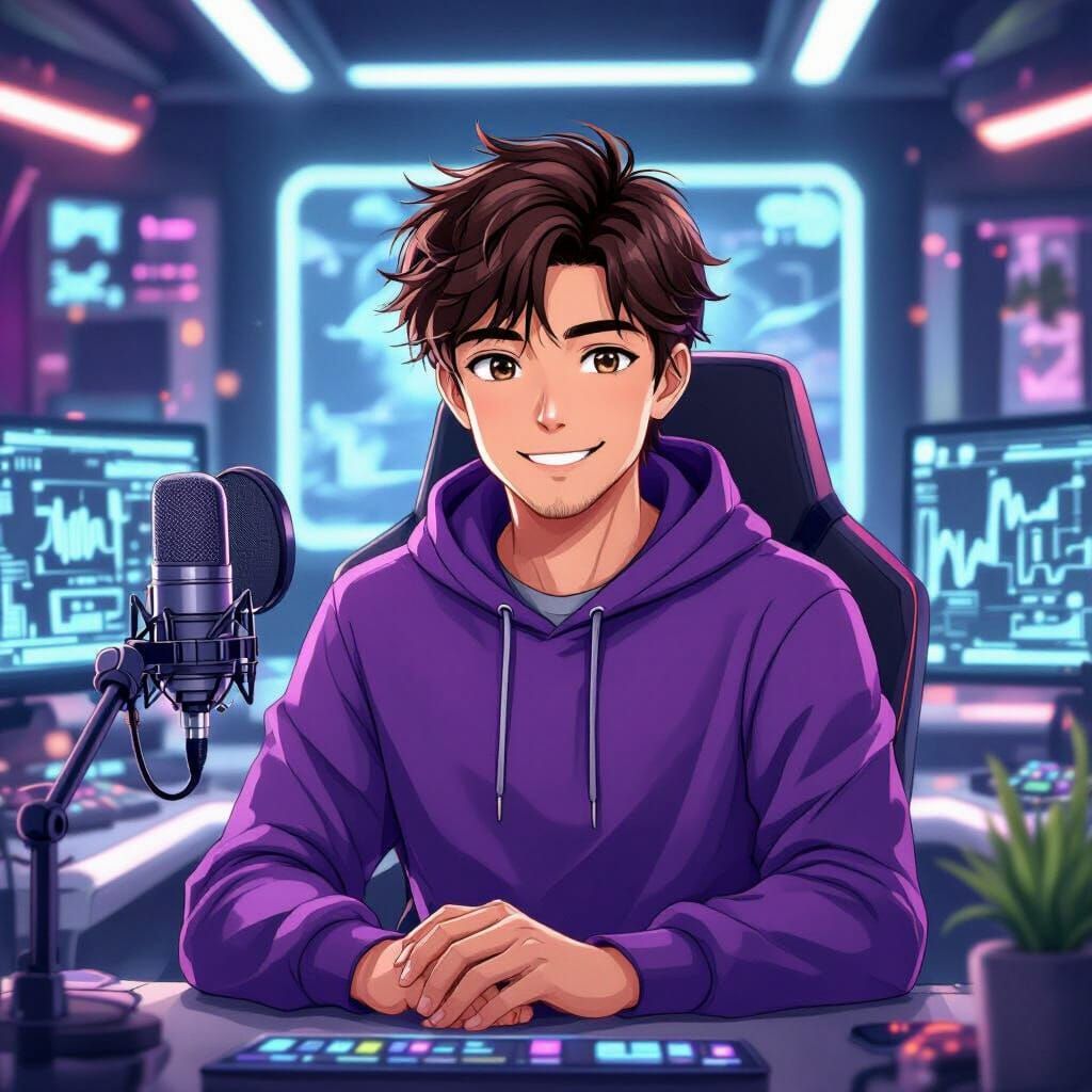 Anime Content Creator in Futuristic Studio