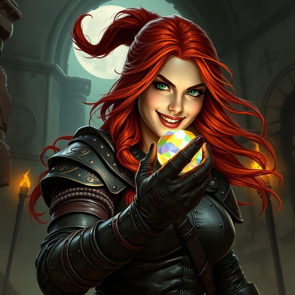 Female Rogue with Gem in Gritty Fantasy Style