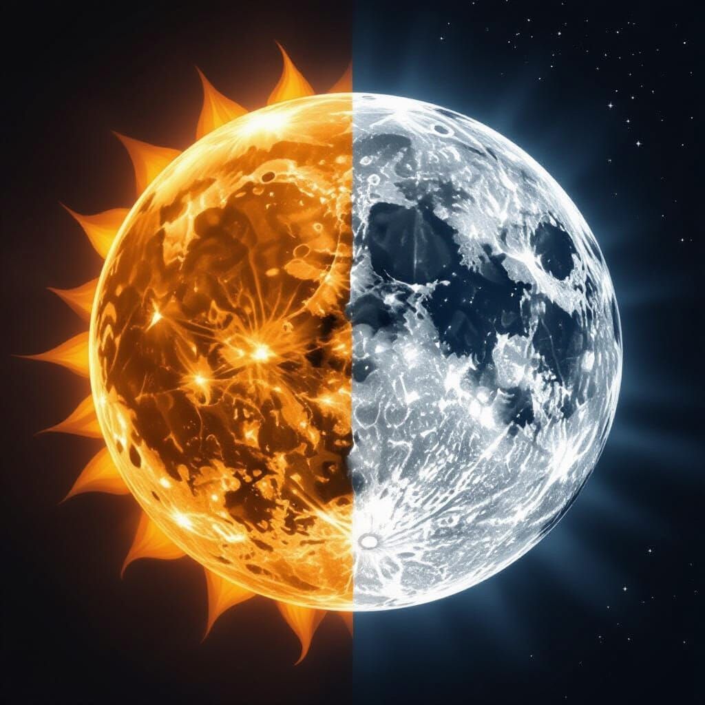 Sun and Moon Divide Day and Night Landscape