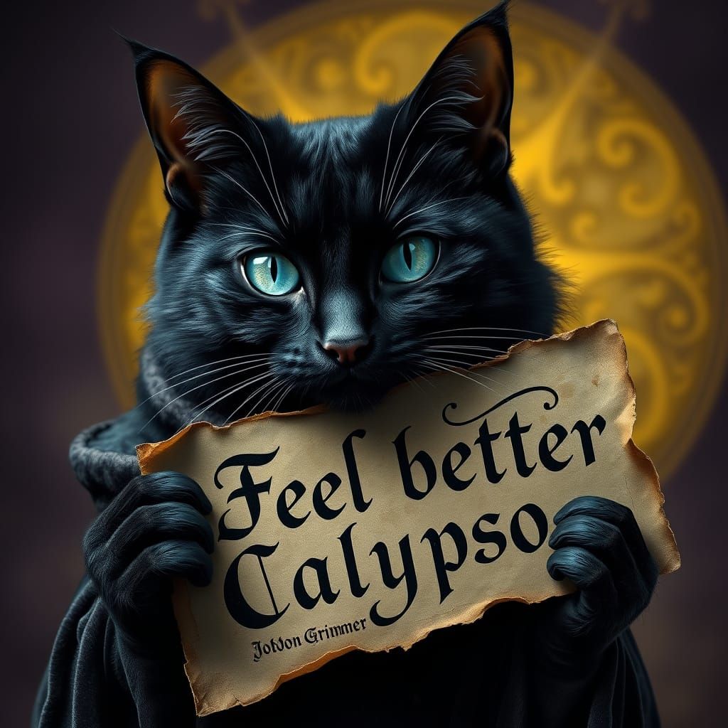 Majestic Black Cat in Velvet Cloak, Art Nouveau Style