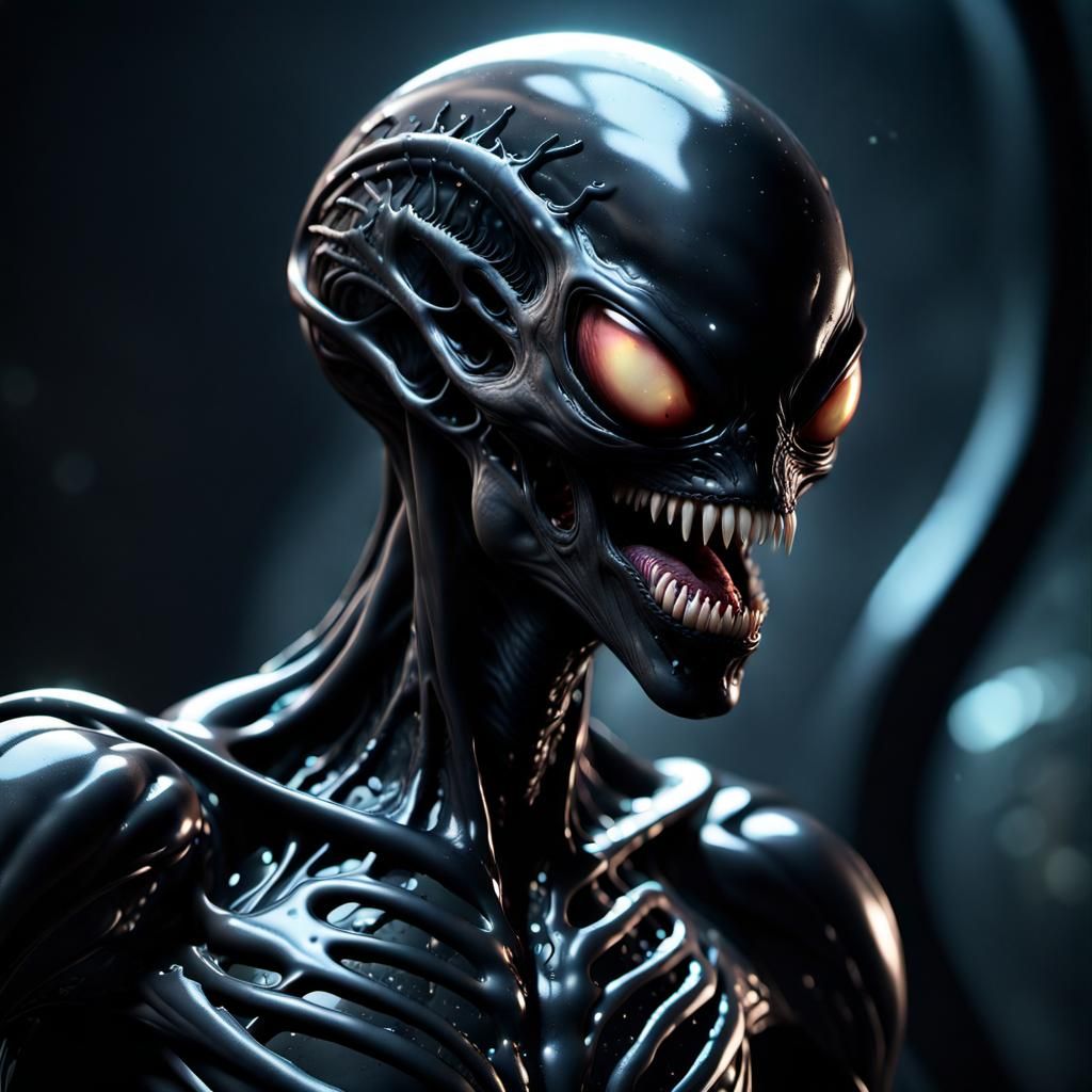 Sentient alien symbiote with an amorphous, liquid-like form,...