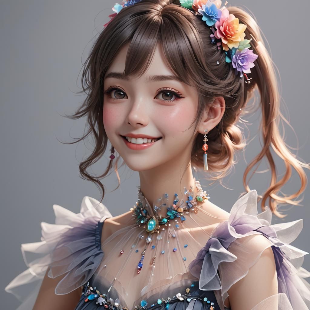 Colorful Tulle Dress: 3D Anime Art Portrait