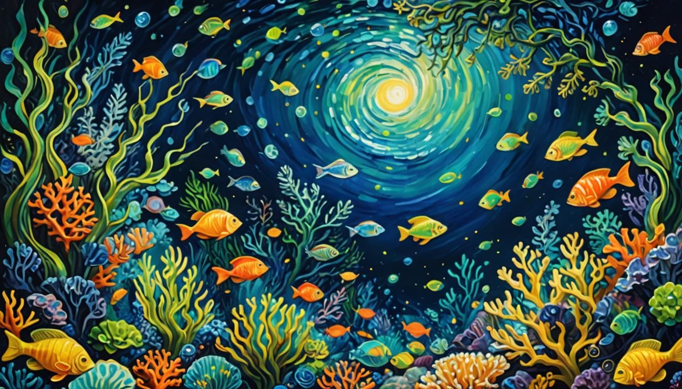 Great Barrier Reef as Van Gogh Oil Painting