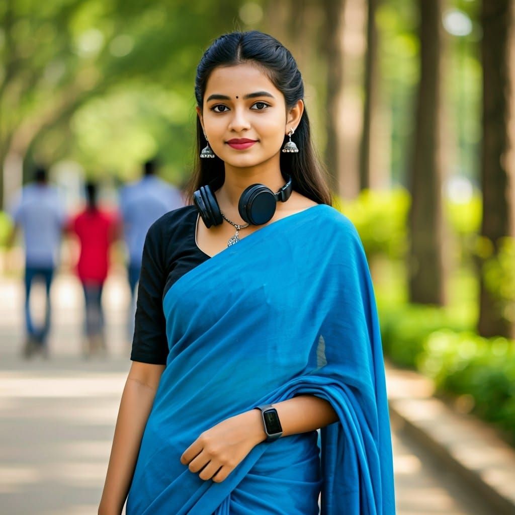 Indian Saree Beauty in a Serene Park