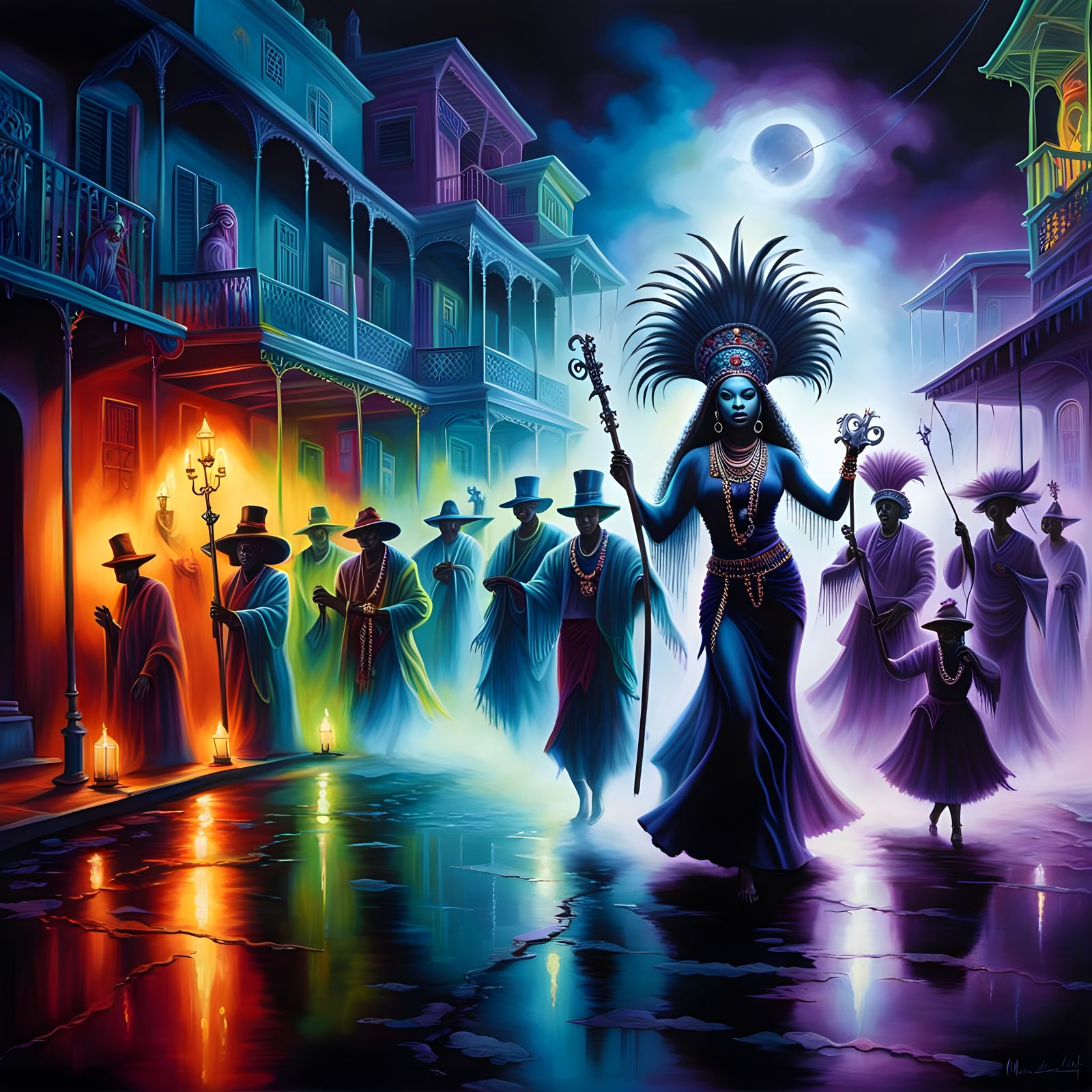 Voodoo Priestess Leads Procession in Airbrush Art