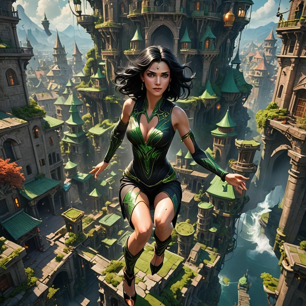 Pretty Black-Haired Woman, Detailed Fantasy Concept Art