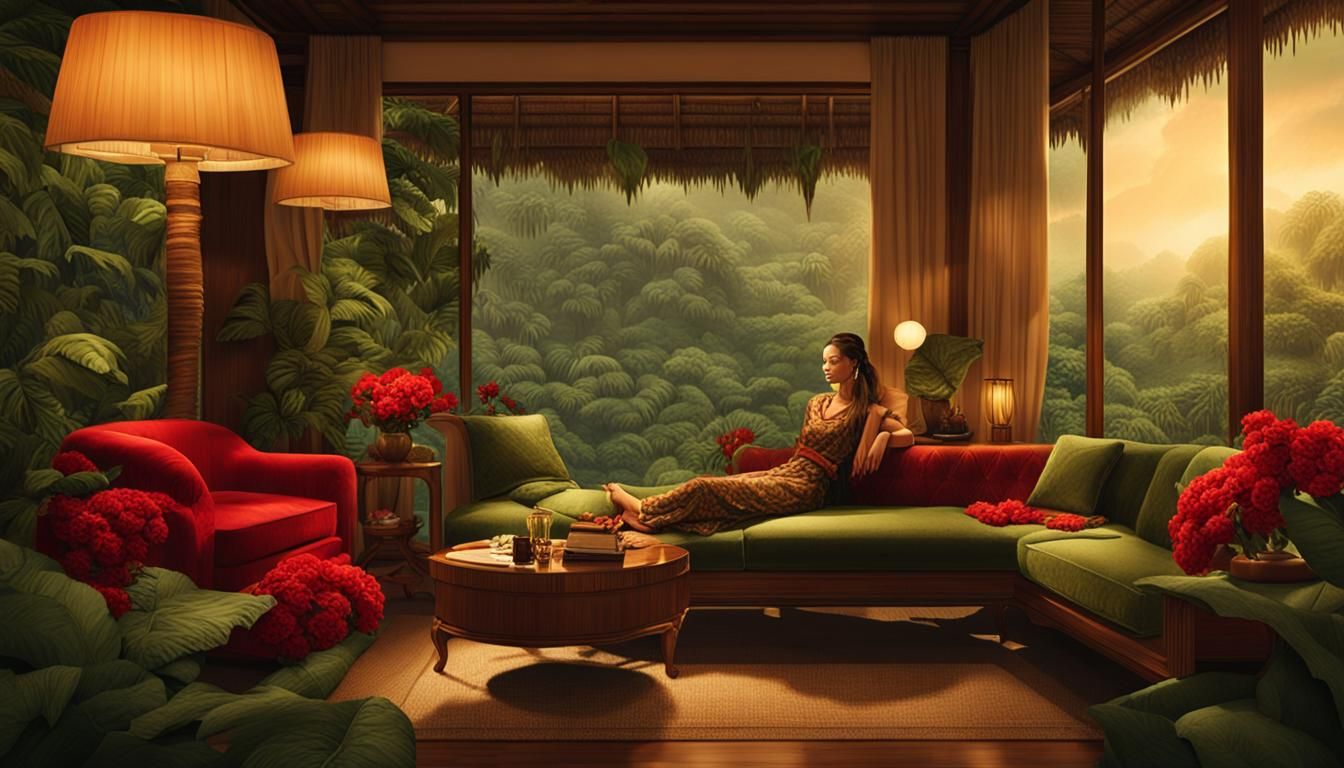 Luxurious Jungle Hotel Room in Sepia Tones